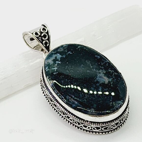Moss Agate Vintage Style Setting Ethnic Handmade Pendant Jewelry 2.27" - Picture 2 of 3